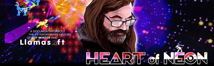 Poster for the documentary 'Heart of Neon' featuring a bearded man with glasses against a vibrant neon background.